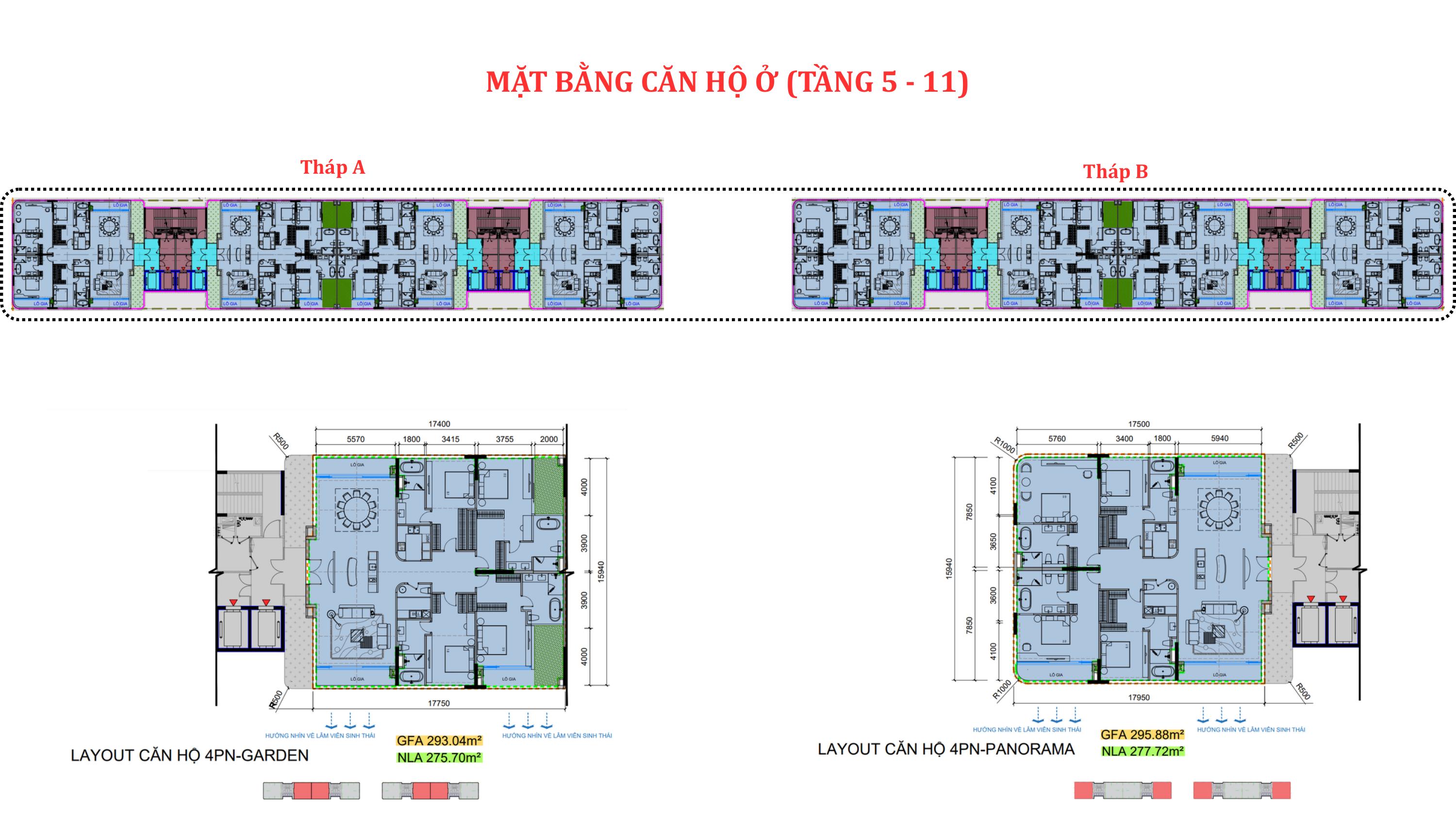 Mặt bằng tầng căn hộ ở từ tầng 5 đến tầng 11, 2 tháp A và B, dự án Savila