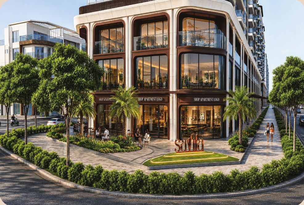 Phối cảnh khối đế shop apartment Savila nhìn từ góc phố